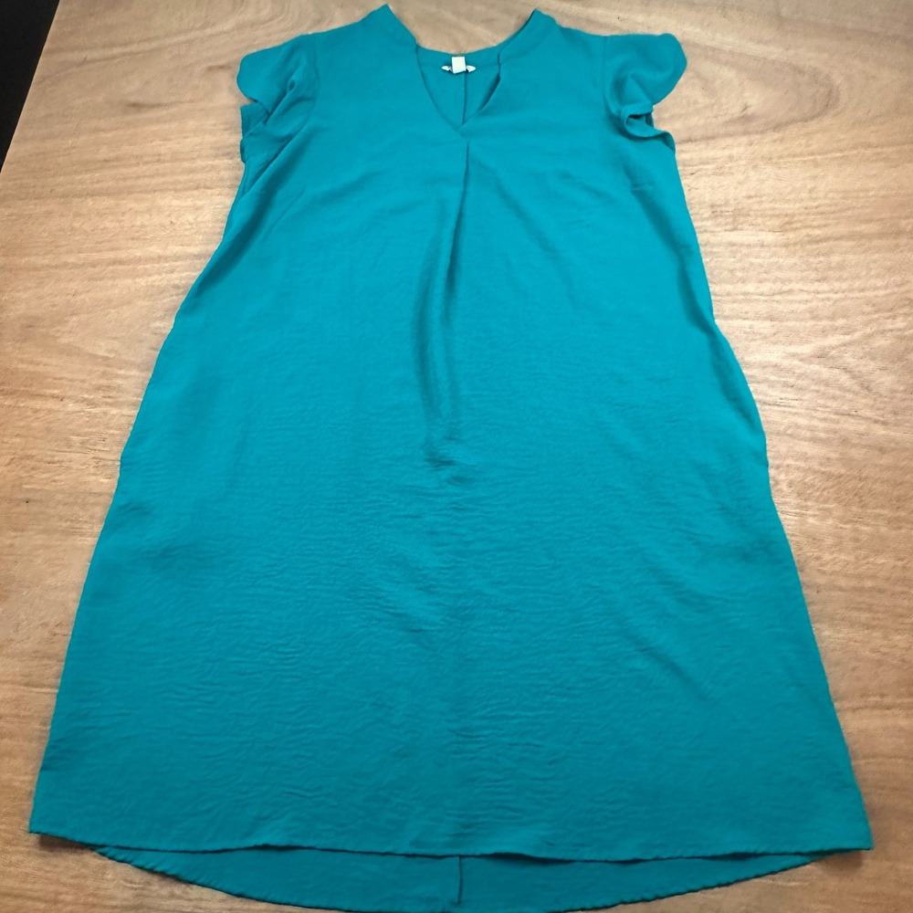 Cato Teal Shift Dress Womens 14/16W Flutter Sleeve Pockets Knee Length Plus
